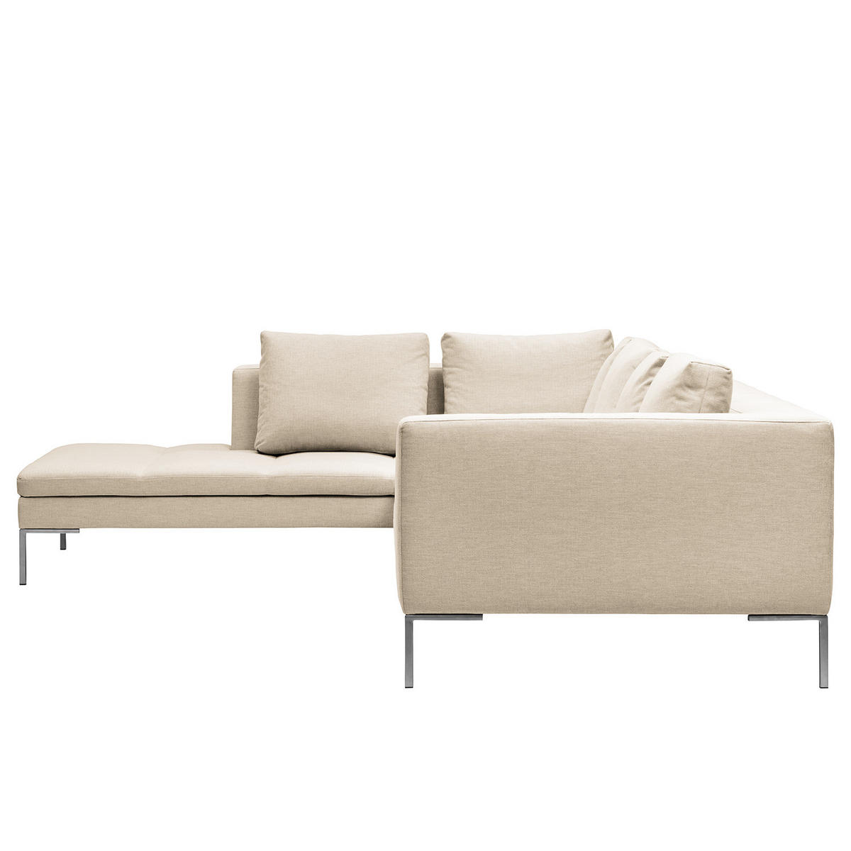 ECKSOFA mit Ottomane - Chromfarben/Beige, Textil/Metall (319/230cm) - home24