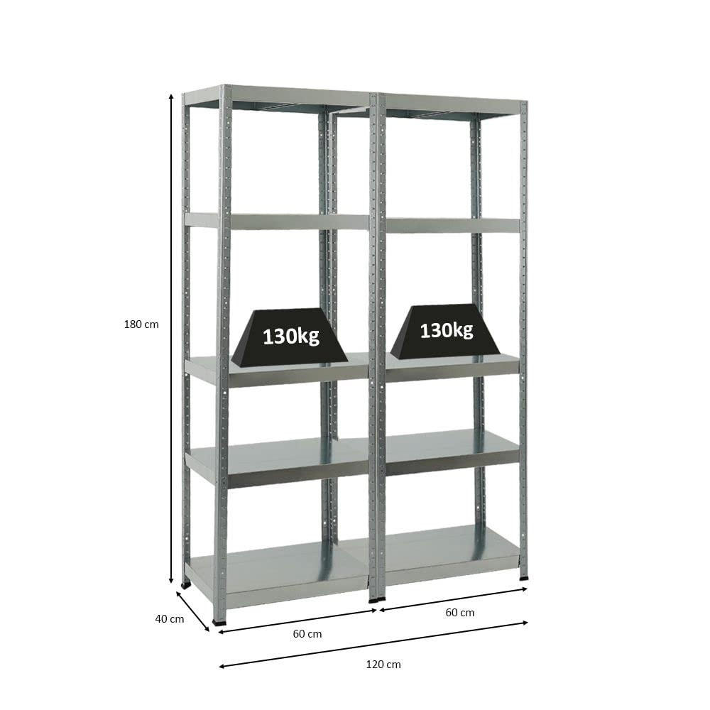 SCHWERLASTREGAL Steel Eagle 2er-Set mit 2x 180x60x40 cm Fachlast 130 kg Verzinkt - Silberfarben, Metall (120/180/40cm) - PROREGAL