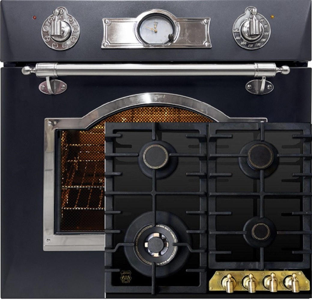 BACKOFEN-SET Elektro Einbau Backofen 60 cm EH 6355 Em Sil+KCG 6335 Em Gaskochfeld 60 cm - Schwarz, Metall (59.4/59.4/56.6cm) - Kaiser Küchengeräte