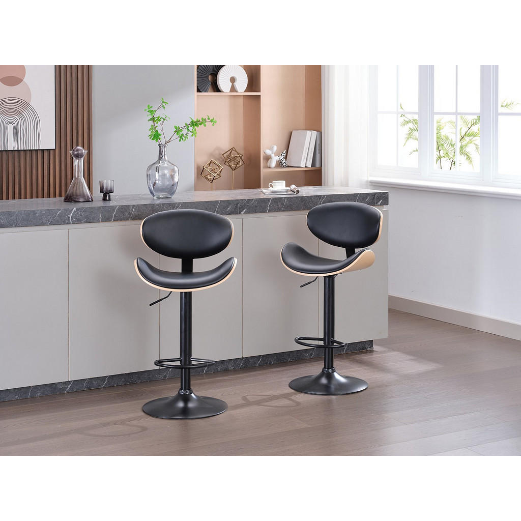 Thumbnail - Vente-Unique Barhocker, Schwarz, Natur, Leder, 49.5x111x46 cm, Esszimmer, Barmöbel, Barhocker