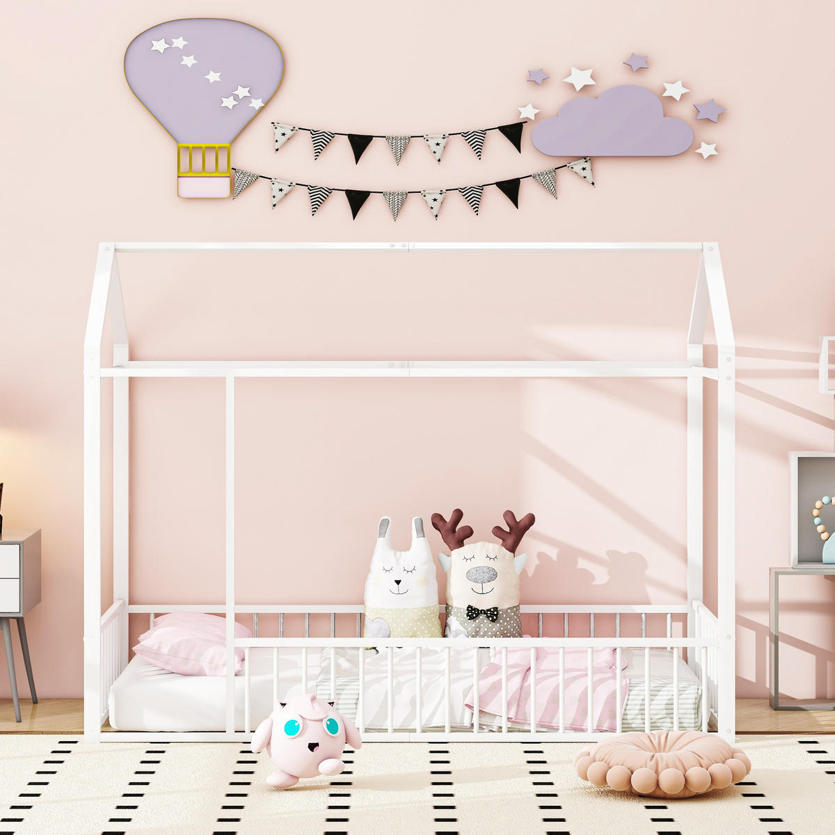 FOTOLIU PUF ergonomic din chenille și spumă cu memorie - alb, metal (204/170.5/94cm) - Urban Meuble