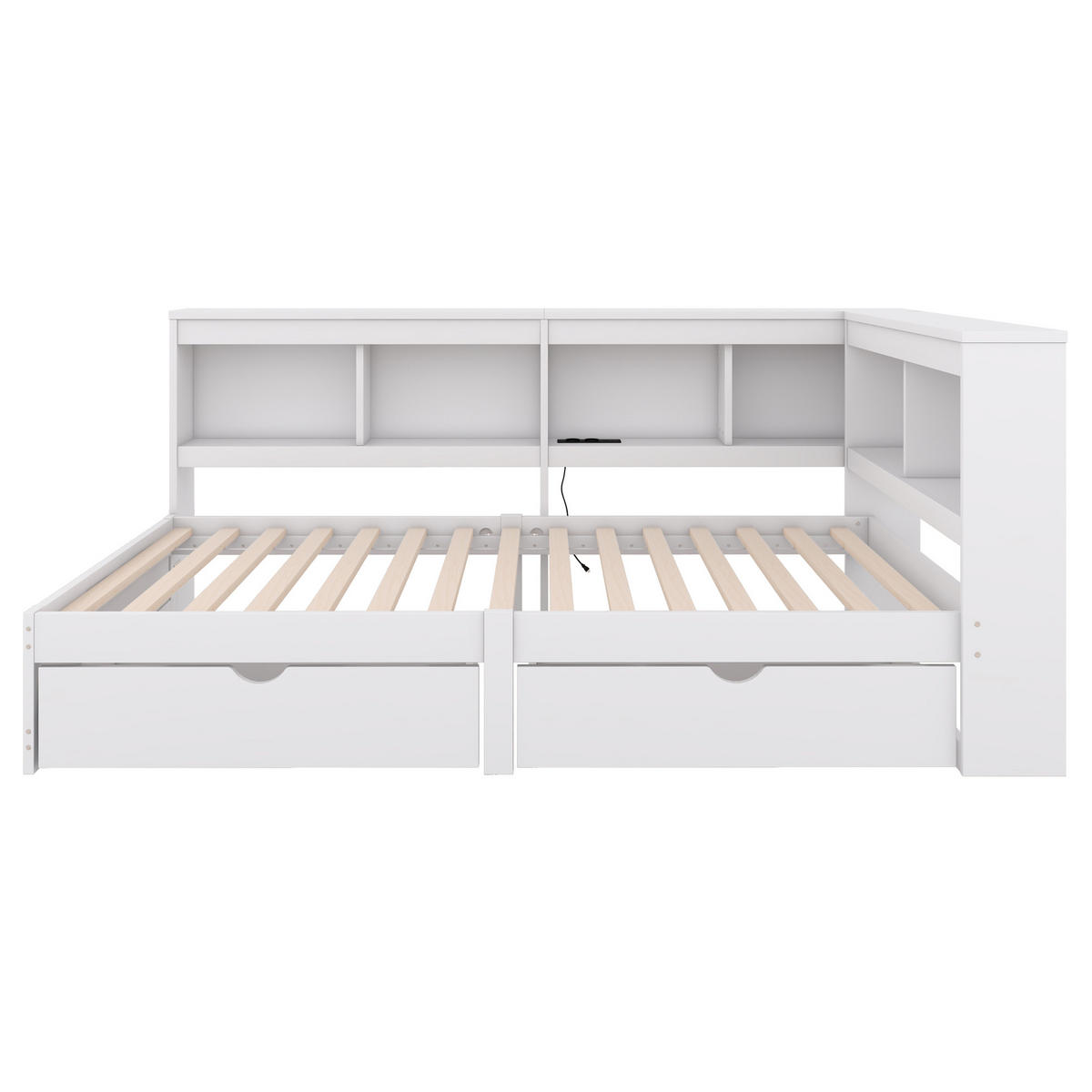 POLSTERBETT 90/200 cm in Weiß mit 2 Schubladen und USB-Anschlüssen - Weiß, Holzwerkstoff (90/200cm) - Flora Grace