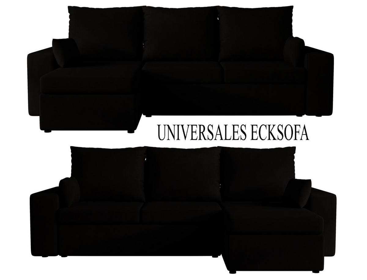 ECKSOFA Paco mit Bettkasten und Schlaffunktion, L-Form/XL-Form, Velourstoff, Universal - Schwarz, Holzwerkstoff (246/145cm) - 4ALL HOME