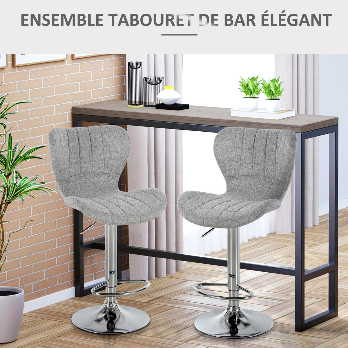 BARHOCKER 2er-Set DE-14687 höhenverstellbar & 360° schwenkbar Grau - Grau, Metall (51.5/111.5/47cm) - ComfortXL