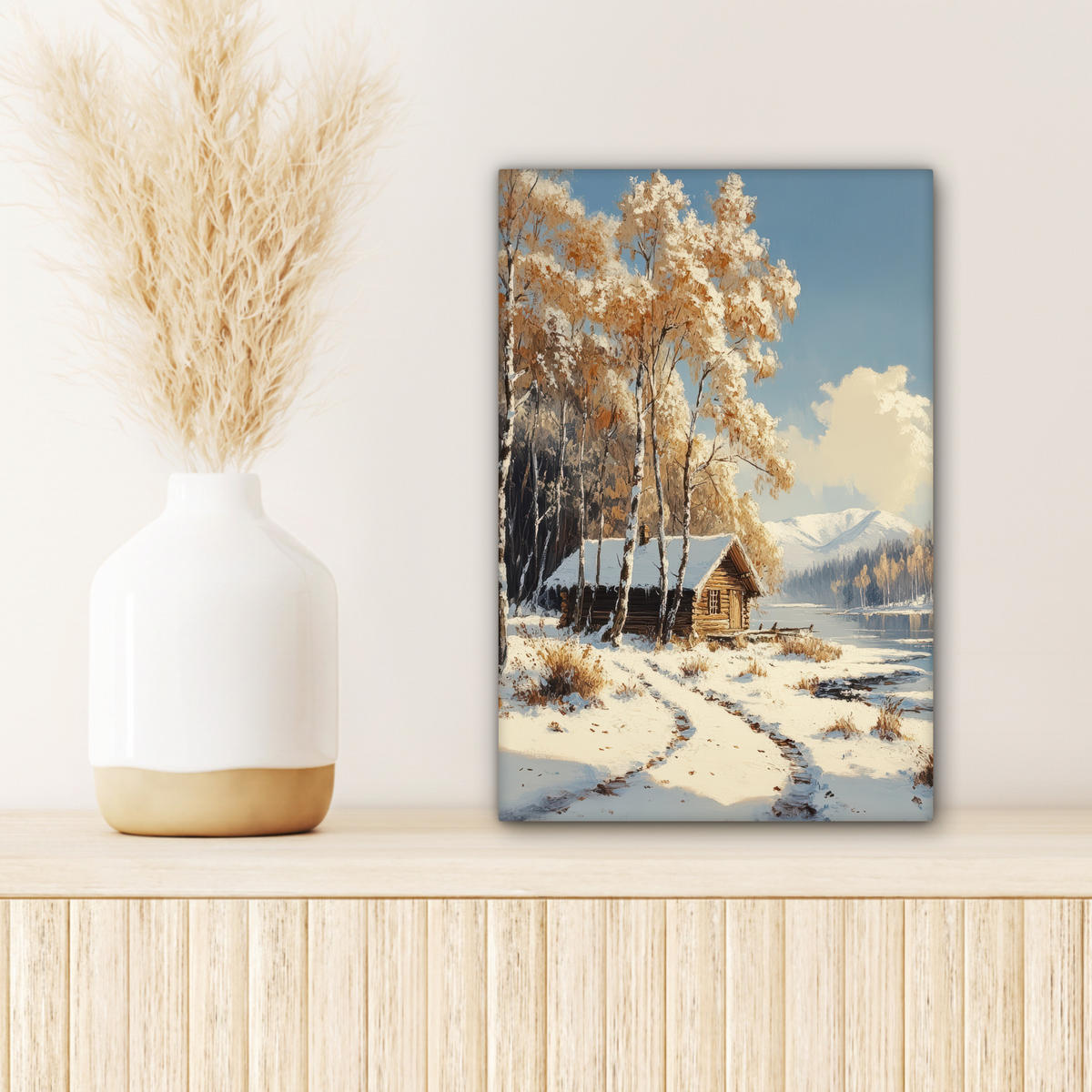 LEINWANDBILD Winter - Schnee - Zuhause - Natur 20x30 cm - Hellbraun, Textil (20/30cm) - MuchoWow