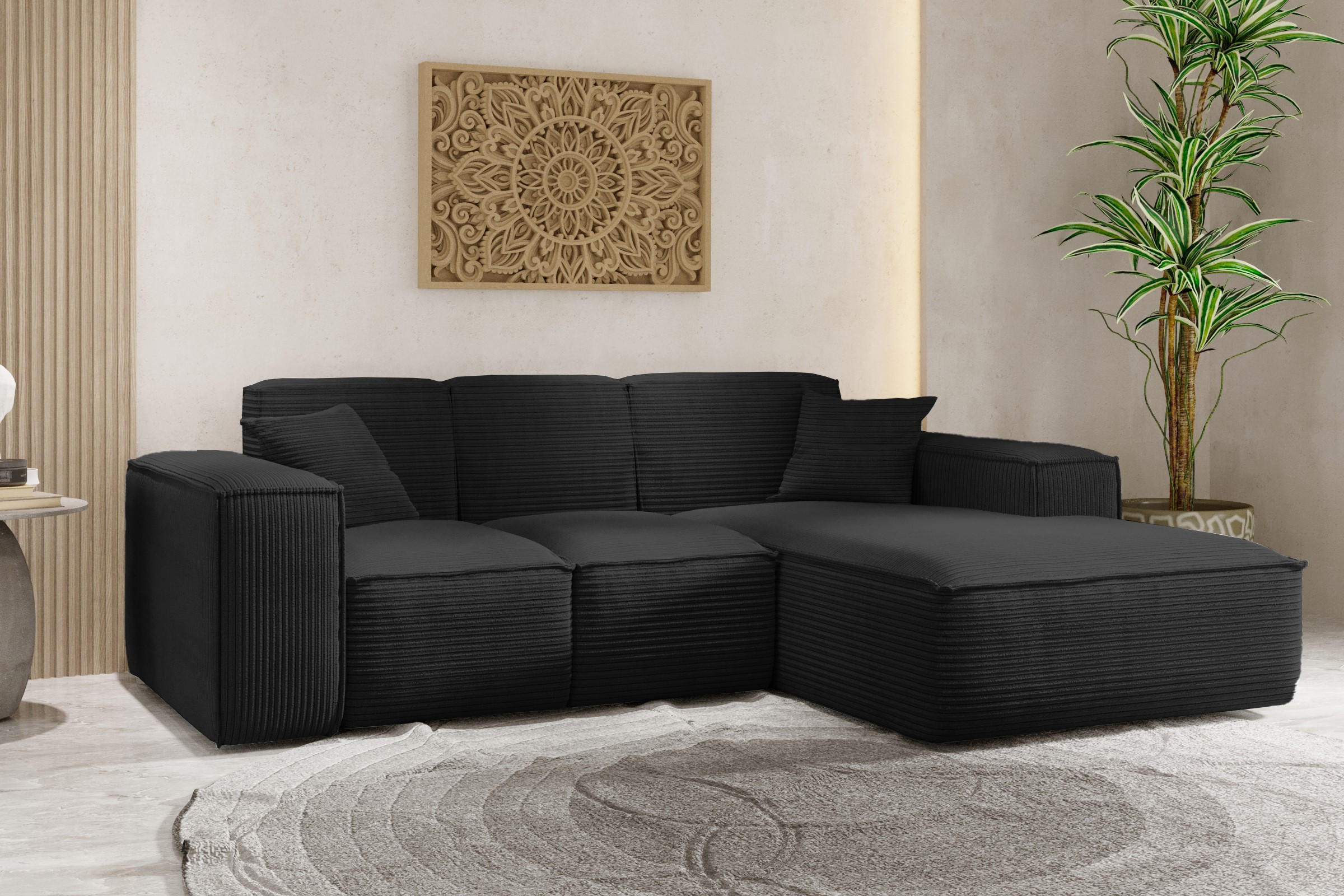 ECKSOFA L-Form Wohnzimmer SIENA Stoff Poso Schwarz Rechts - Schwarz, Holz/Textil (266/165cm) - Kaiser Möbel