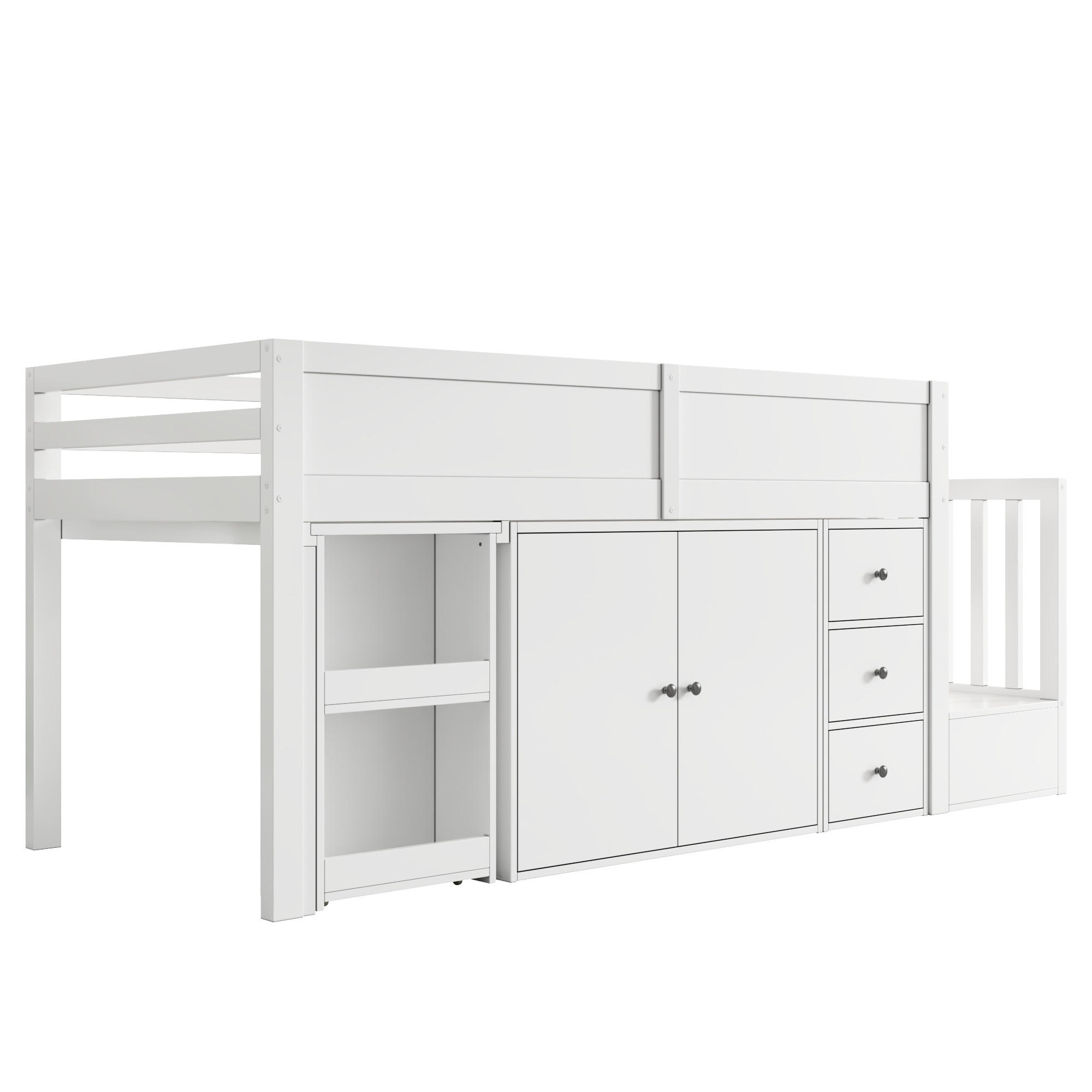 KINDERBETT 90x200cm Weiß Mit Schreibtisch Schrank Schublade Treppe - Weiß, Holzwerkstoff (90/200cm) - FLIEKS