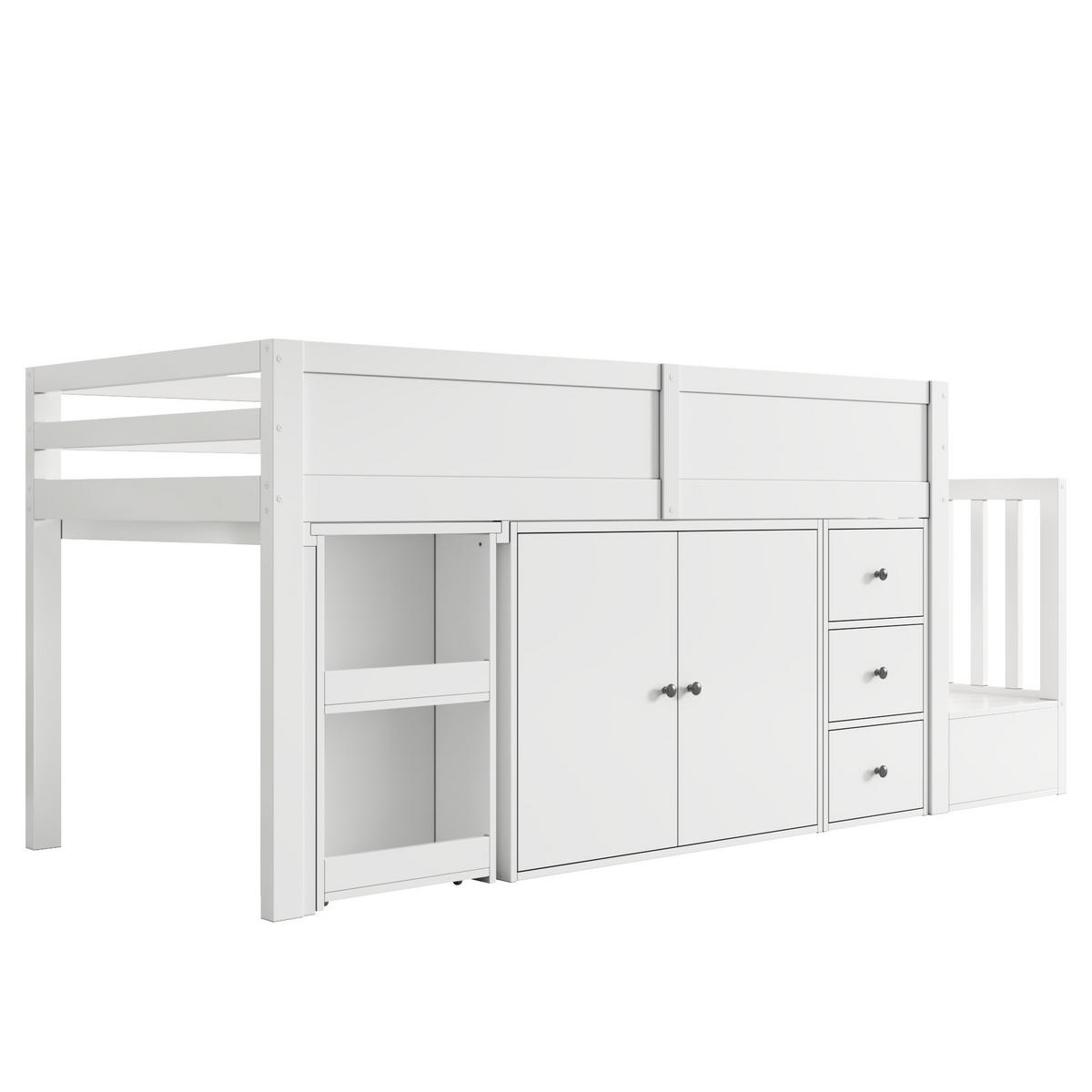 KINDERBETT 90x200cm Weiß Mit Schreibtisch Schrank Schublade Treppe - Weiß, Holzwerkstoff (90/200cm) - FLIEKS