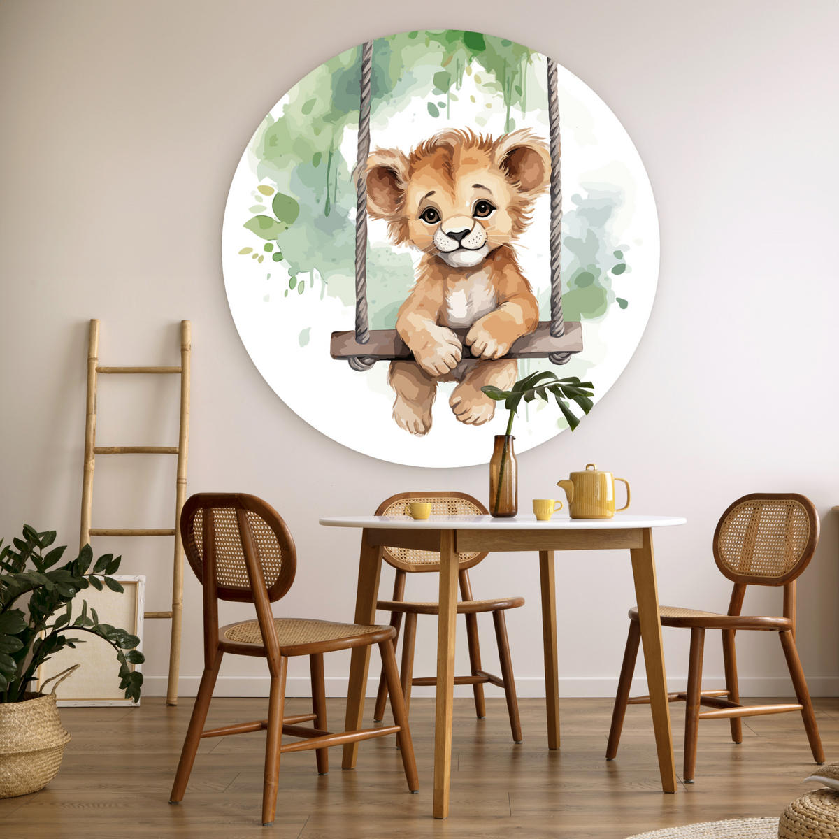 WANDBILD Löwe - Tier - Kinder - Dschungel 120x120 cm - Hellbraun, Kunststoff (120/120cm) - MuchoWow