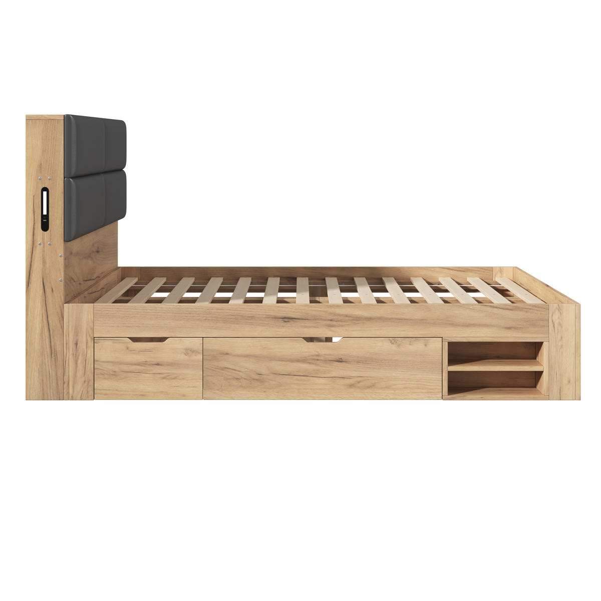KINDERBETT 140/200 cm mit USB und Stauraum, DE-41825, in Naturfarbe - Naturfarben, Holzwerkstoff (140/200cm) - ComfortXL