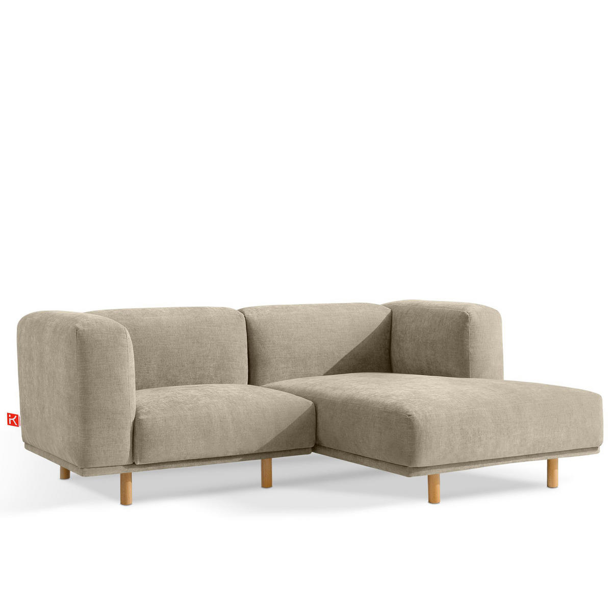 ECKSOFA-RECHTS FOSERO, Chenille-Stoff - Beige/Buchefarben, Holz/Holzwerkstoff (204/155cm) - KONSIMO®