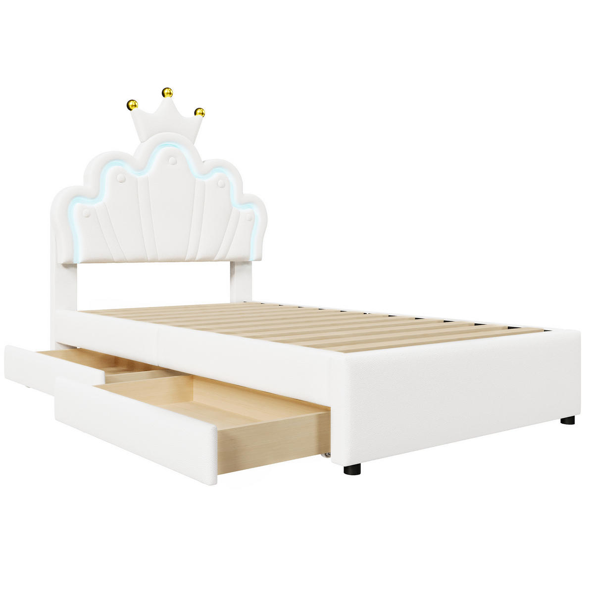 KINDERBETT 90/200 cm aus PU mit verstellbarem Kopfteil und LED-Beleuchtung Weiß - Weiß, Leder (90/200cm) - Modenvie