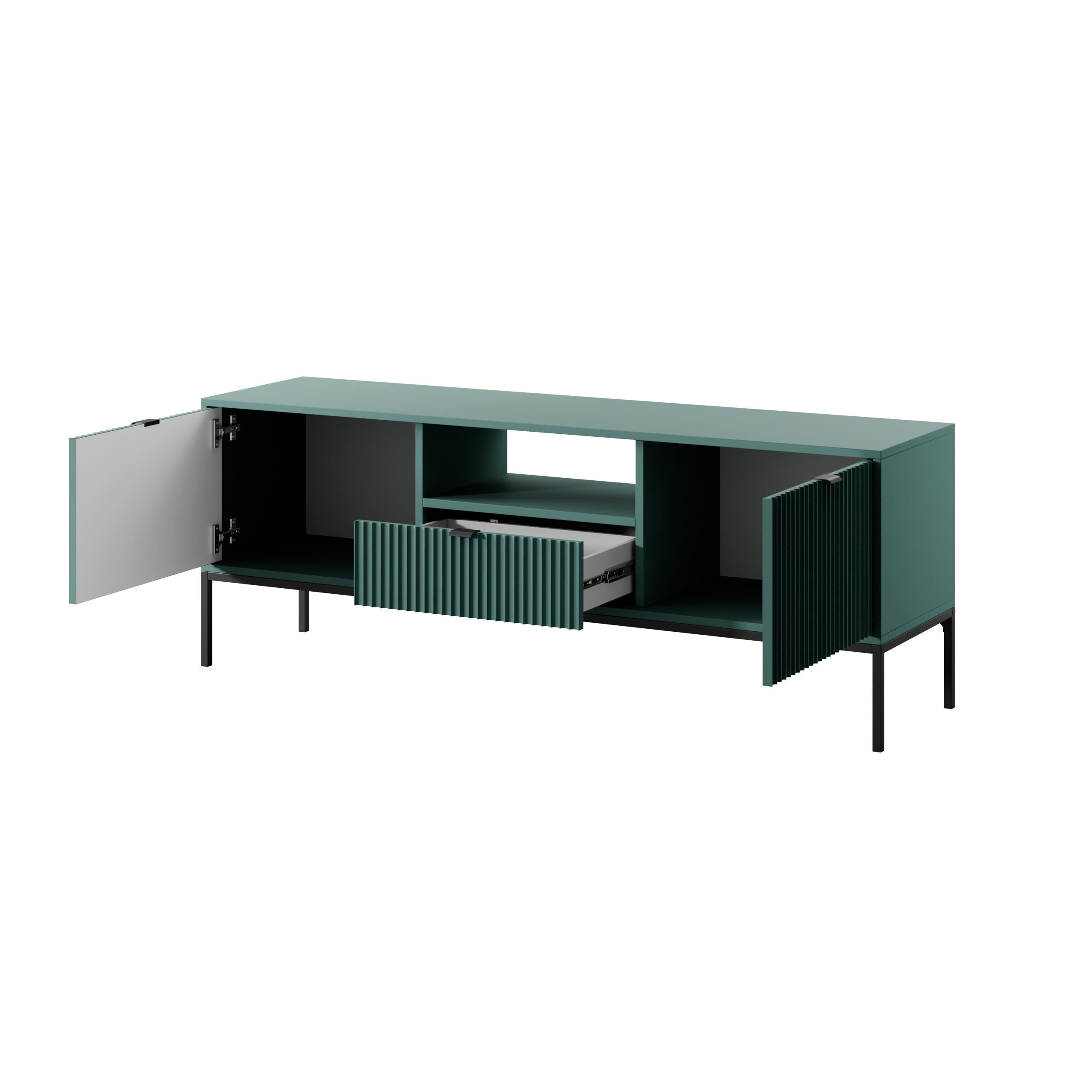 Thumbnail - Masseno Lowboard, Hellgrün, Schwarz, Holzwerkstoff, 1 Schubladen, 154x56x39 cm, Wohnzimmer, Wohnwände, Lowboards, Lowboa...