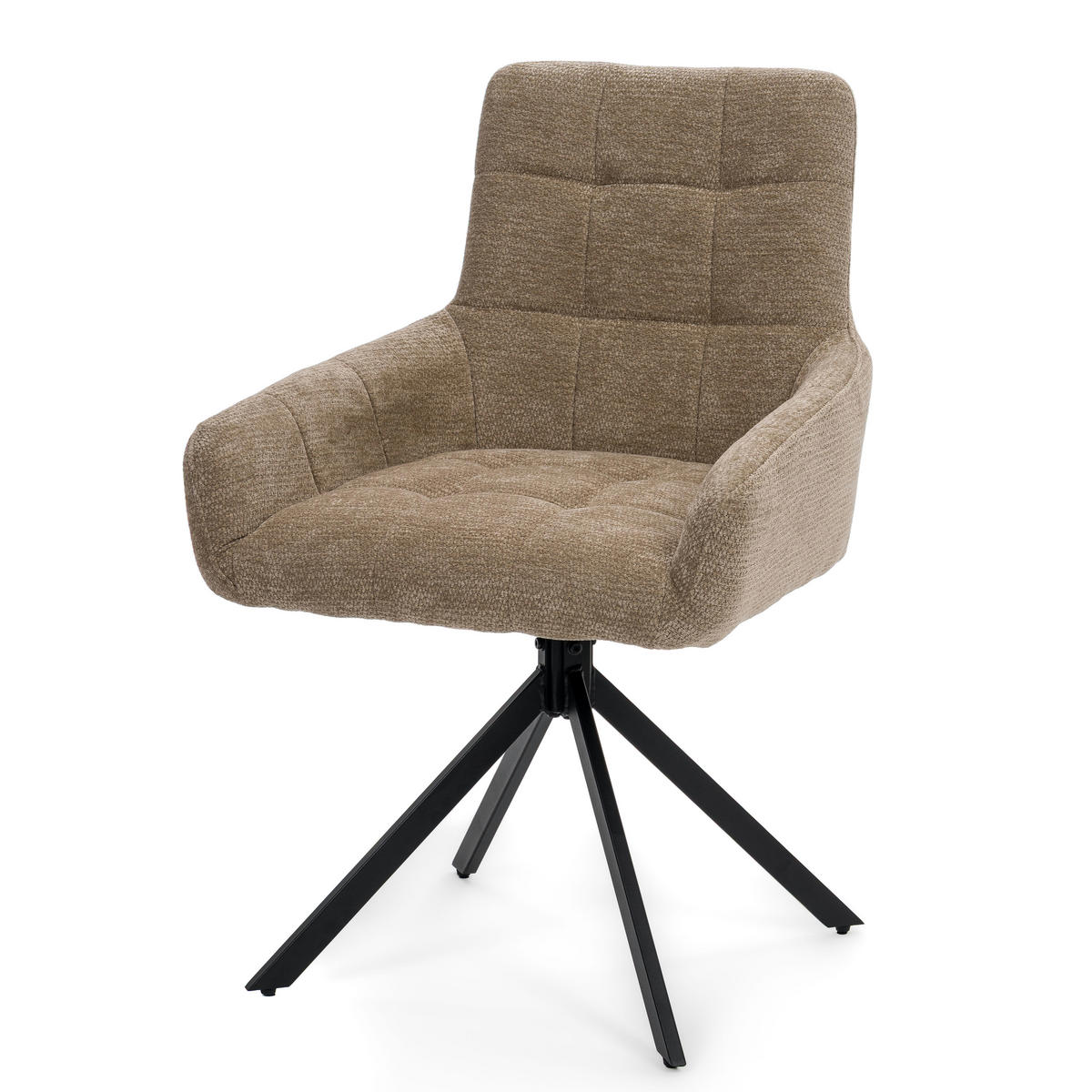 STUHL FUNO drehbar gepolsterter mit Steppung - beige - Chenille - Beige/Schwarz, Textil/Metall (58/87/60cm) - NEW HOME