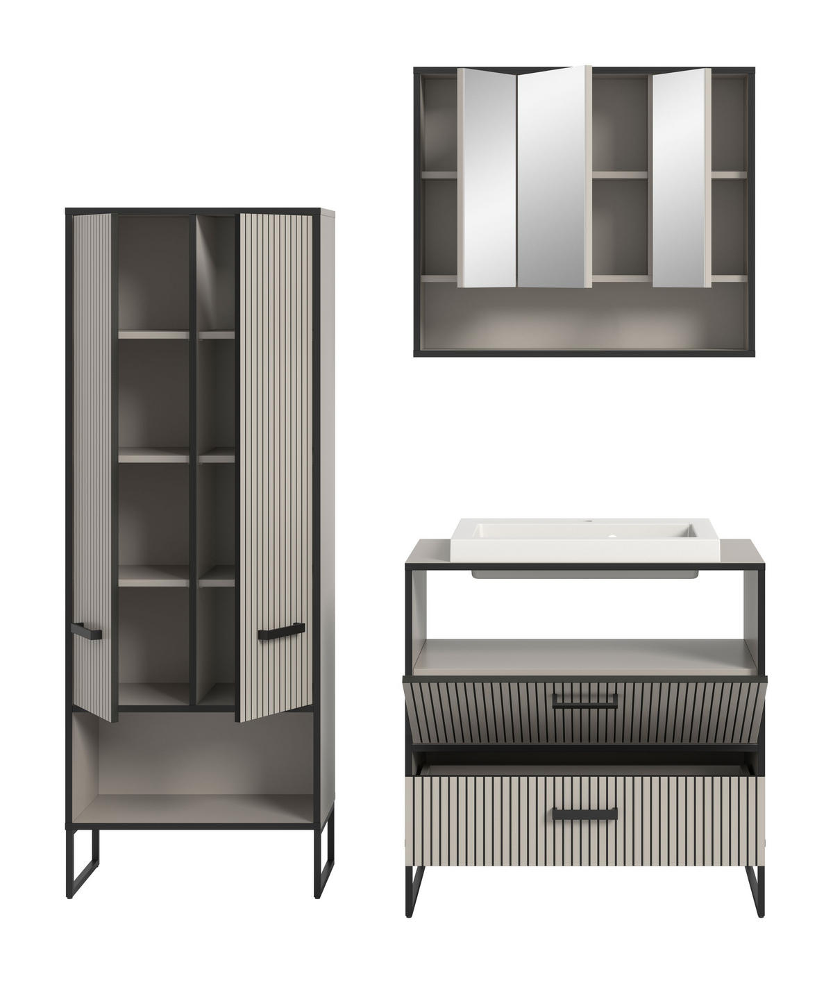 BADKOMBINATION 3tlg. Bagno Bad in Kaschmir Nachbildung und schwarz B/H/T: 154x192x48 cm - Kaschmir, Holzwerkstoff (154/192/48cm)