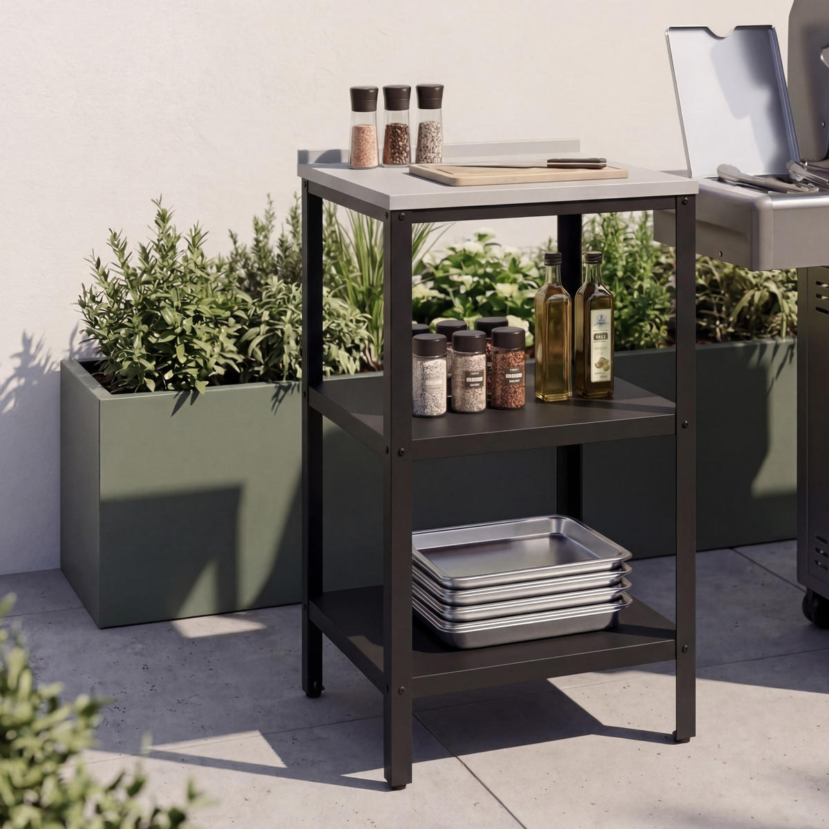 OUTDOOR-STANDREGAL Bolognano - Schwarz, Metall (50/50/92cm) - casa.pro