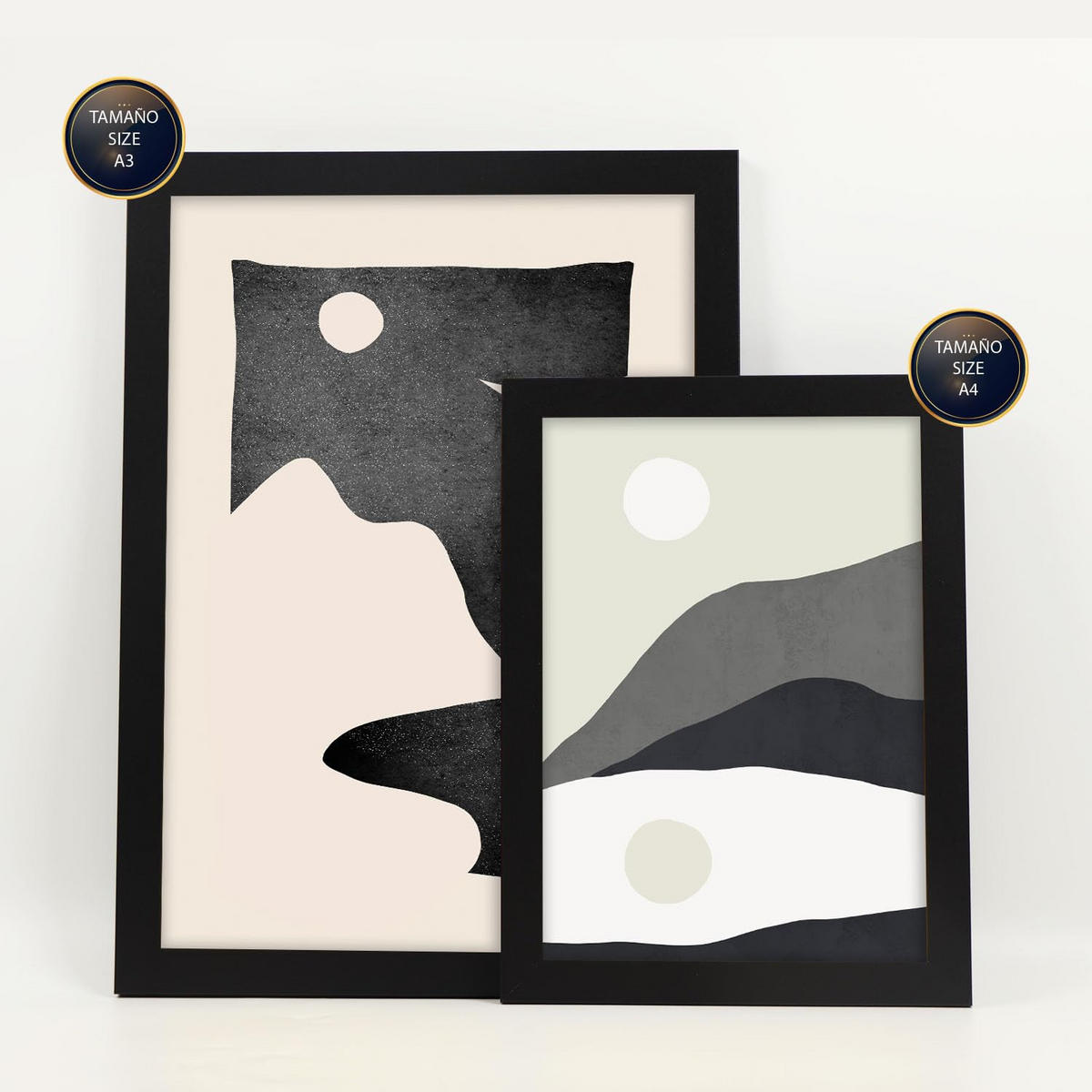 POSTER Set Mit 6 Mitternachtsmond In Kulissen Abstracts Ästhetische Dekorative Gemälde Für Ihr Wohnzimmer Zuhause A3 & A4 Schwarzer Rahmen - Schwarz, Papier (29/3cm) - Nacnic