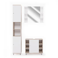 BADMÖBEL-SET Fynn Sonoma 3 Teile, mit Hochschrank - Weiß/Sonoma Eiche, Holzwerkstoff (60/54/32cm) - Vicco