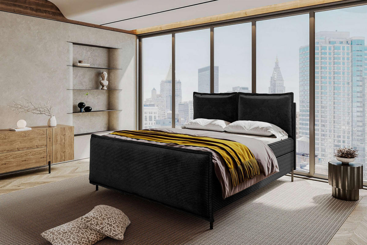 BOXSPRINGBETT VERO PLUS Cordstoff Schwarz 160/200 cm - Schwarz, Holzwerkstoff/Textil (160/200cm) - 99rooms