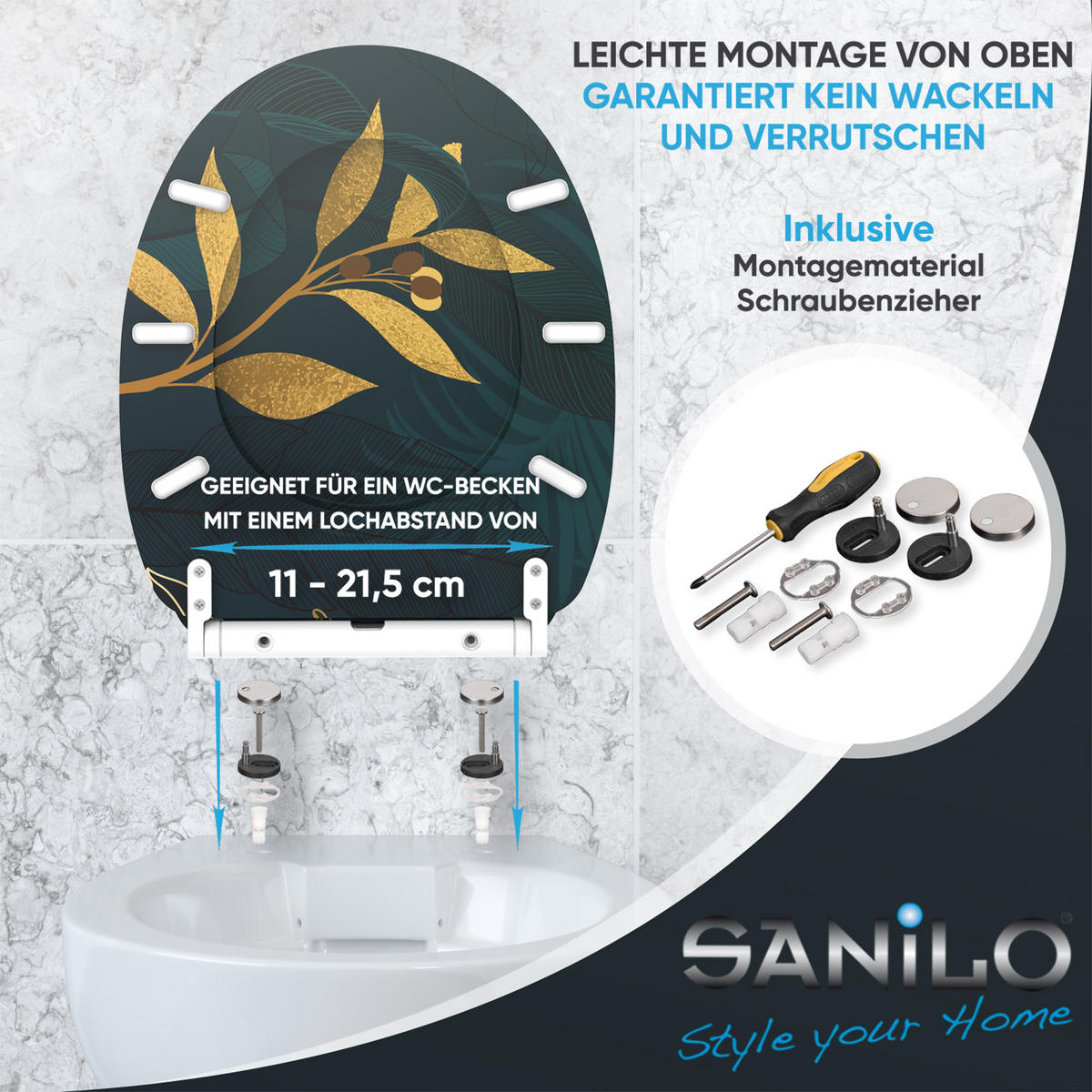 WC-SITZ mit Absenkautomatik & Top Fix Luxury - Grün, Holzwerkstoff (37.7/5.5/48cm) - Sanilo