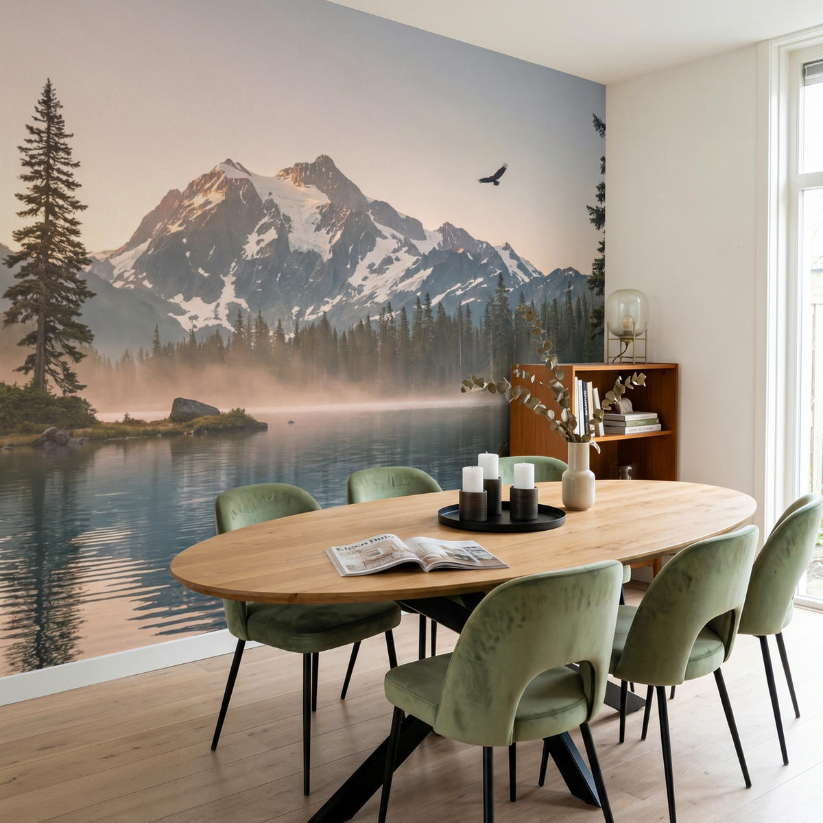 TAPETE - Berge - Wasser - Bäume - 300x260 cm - Multicolor, Papier (300/260cm) - OnlyWow