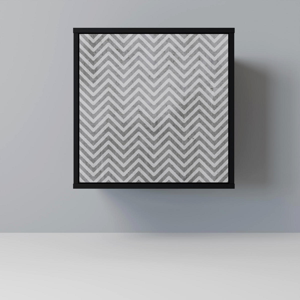 SIDEBOARD CONCRETE ZIG ZAG, Schwarz, 57,5x42x75,5 cm, Goldfarbene Metallfüße - Goldfarben/Multicolor, Holzwerkstoff/Metall (57.5/75.5/42cm) - SpaceRebels