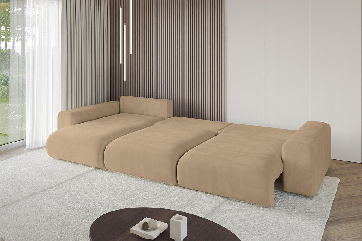 ECKSOFA Ottomane links ESKAR-L 364x176x84 Beige Velours - Beige/Schwarz, Holzwerkstoff/Kunststoff (364/176cm) - ALTDECOR