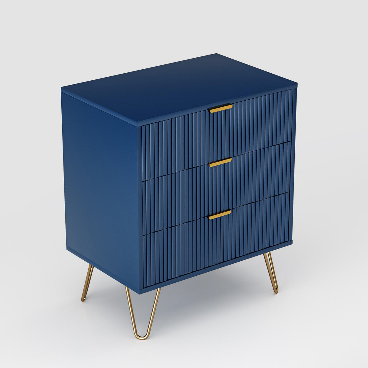 KOMMODE Dunkelblau mit 3 Schubladen & goldenen Metallfüßen - Dunkelblau, Holzwerkstoff (40/70/60cm) - SHOPENTRA