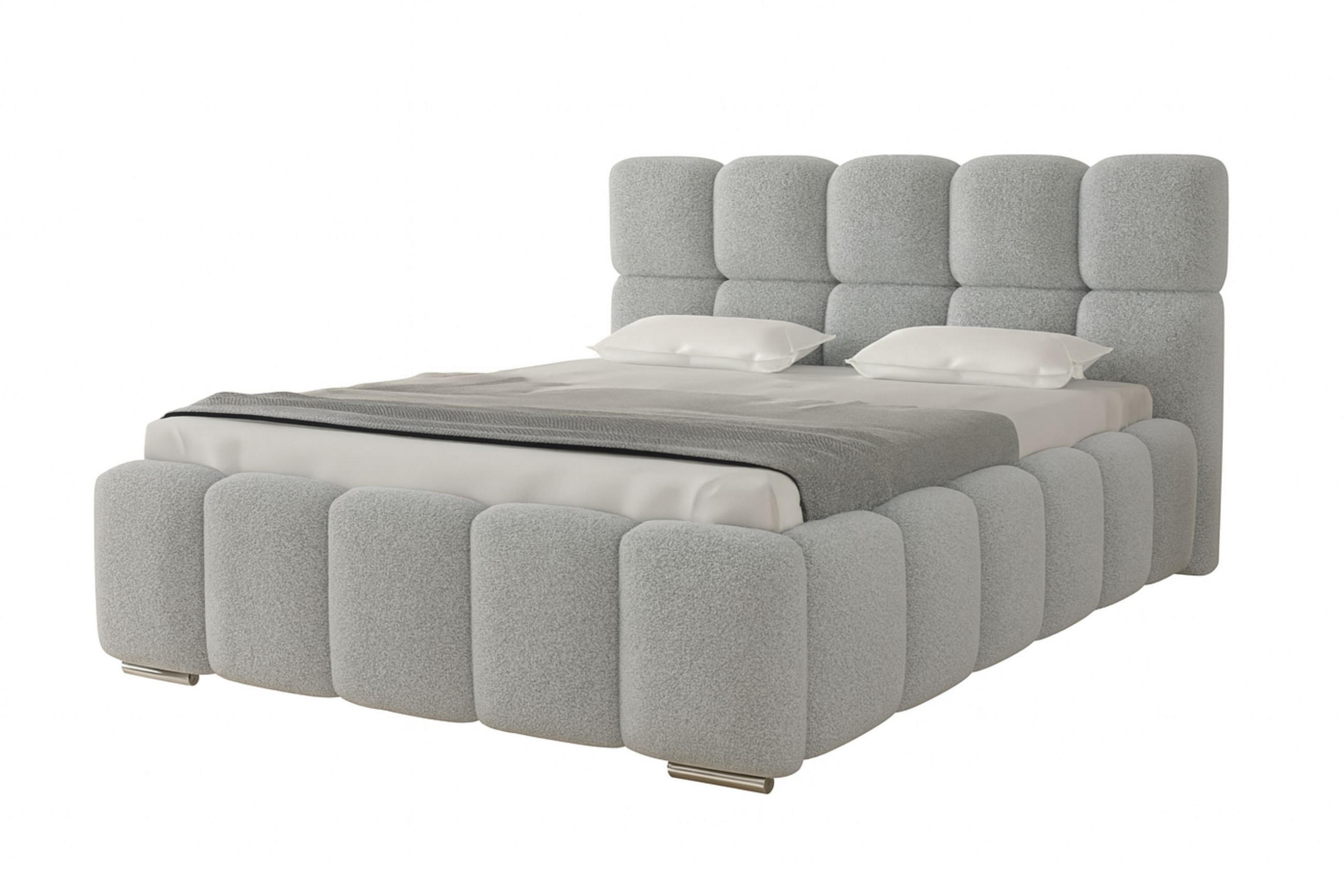 POLSTERBETT LUNA mit Kopfteil, 140 x 200 cm, Doppelbett mit Bettkasten und Lattenrost aus Metall, Boucle Stoff: Grau - Grau, Holz/Textil (140/200cm) - Agmat-Furniture