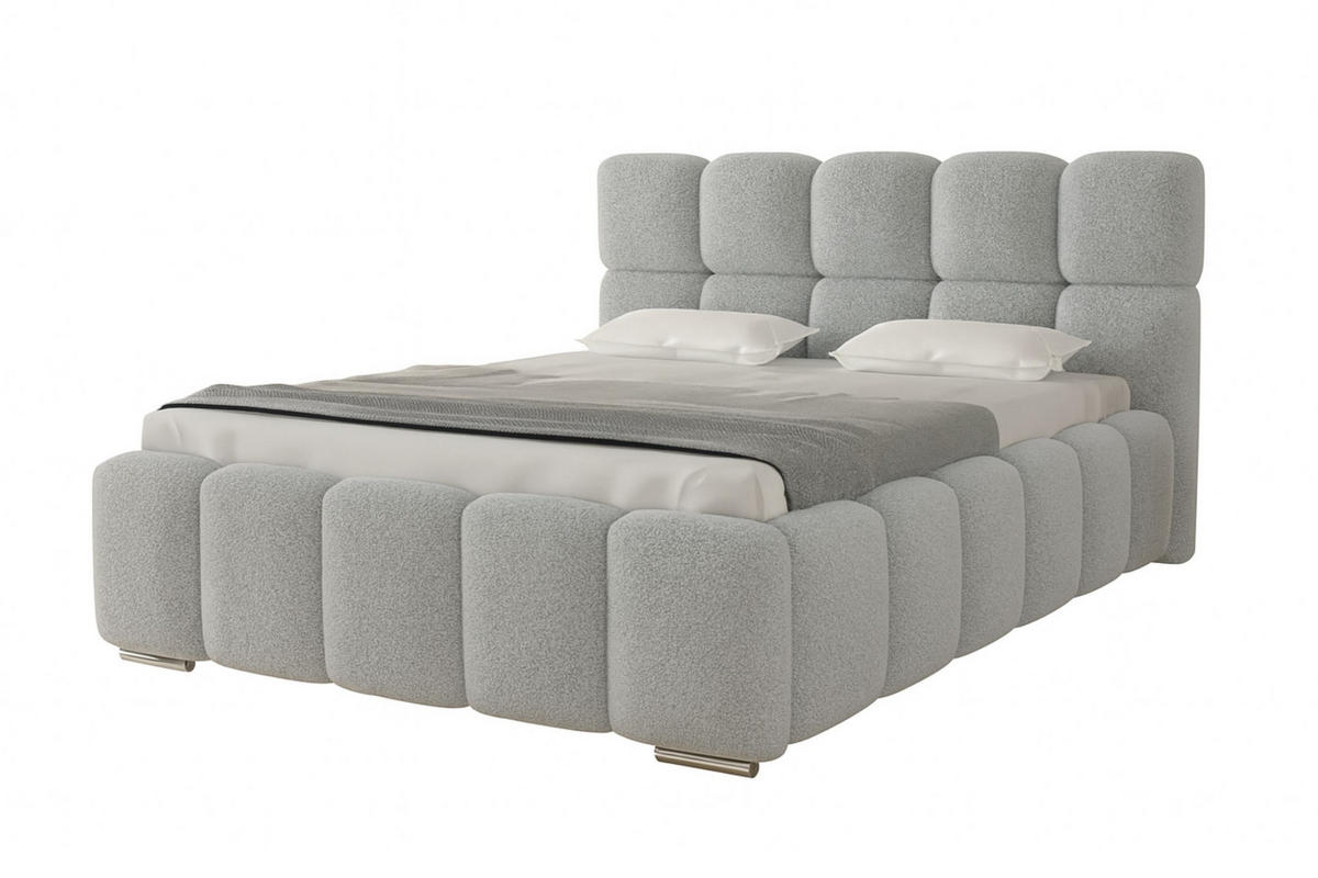 POLSTERBETT LUNA mit Kopfteil, 140 x 200 cm, Doppelbett mit Bettkasten und Lattenrost aus Metall, Boucle Stoff: Grau - Grau, Holz/Textil (140/200cm) - Agmat-Furniture