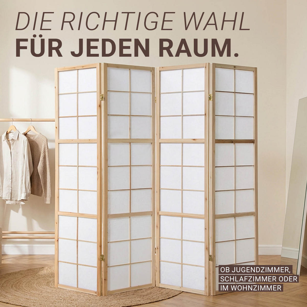 PARAVENT 4-tlg. 176/175 cm Braun Shoji - Braun, Holz (176/175/2cm) - Homestyle4u
