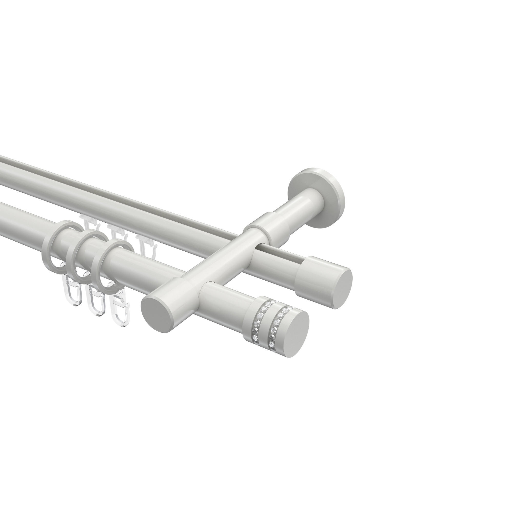 RUNDROHR-INNENLAUF-GARDINENSTANGEN-SET Prestige Estana 260 cm (geteilt in 2 x 130 cm), 2-läufig, 20 mm Ø Weiß - Weiß, Metall (260cm) - INTERDECO