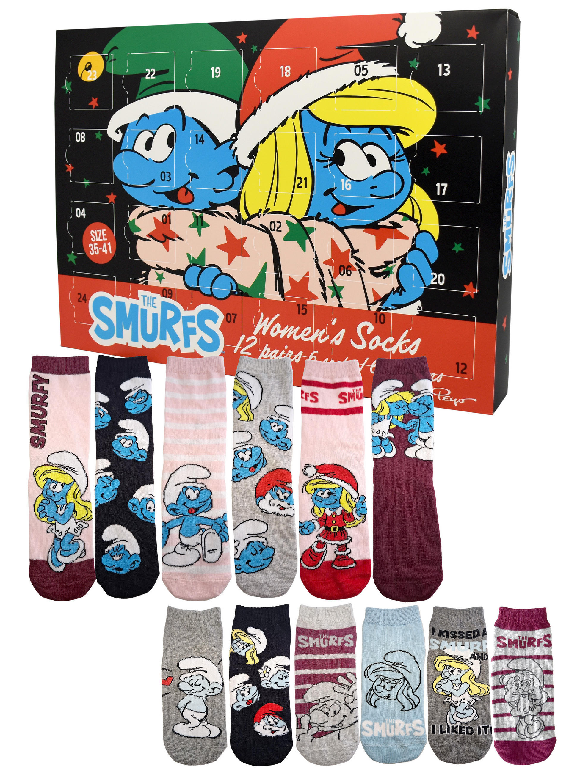 ADVENTSKALENDER Die Schlümpfe mit 12 Paar Socken Größe 35-41 - Multicolor, Textil (37/5/26.5cm) - United Labels