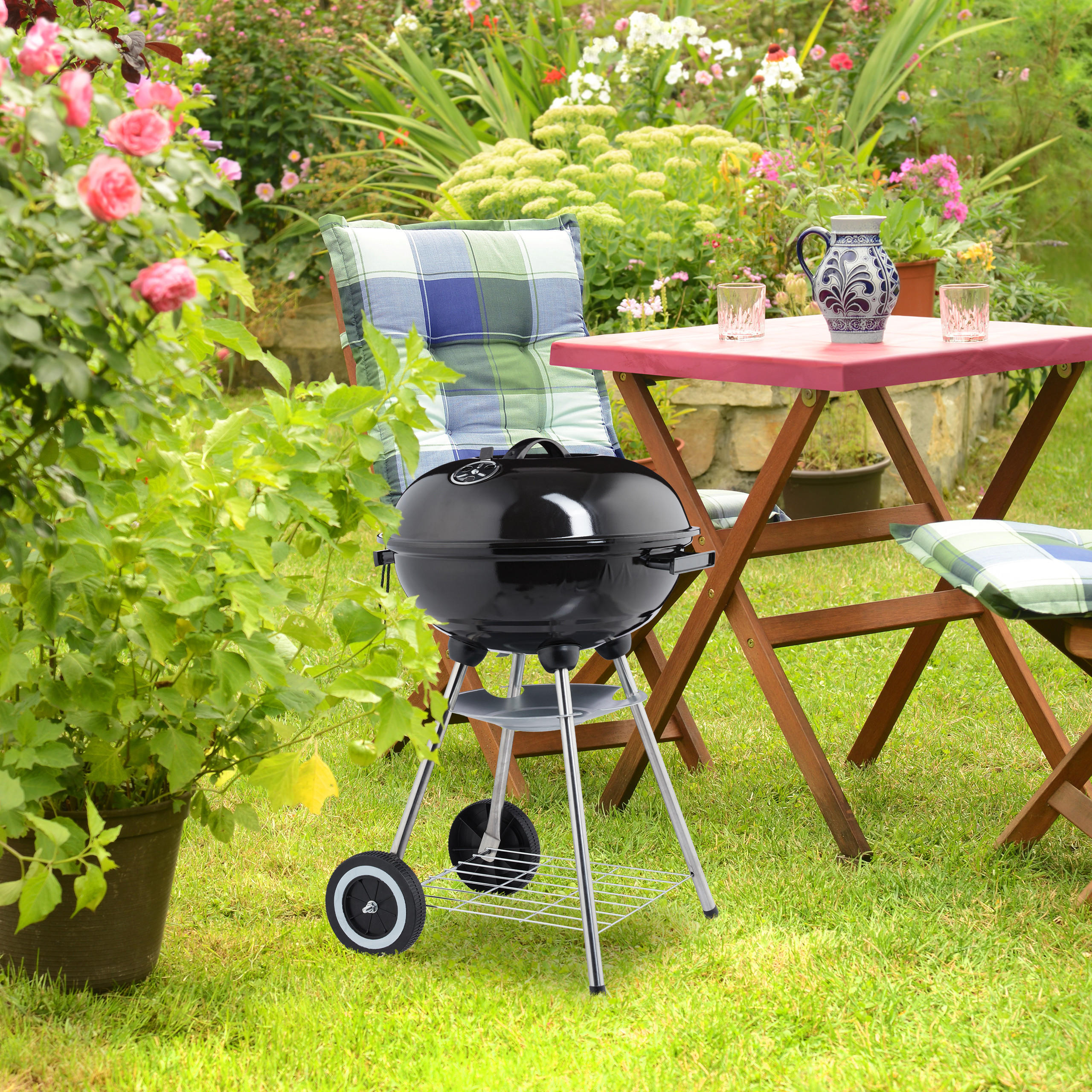 KUGELGRILL - Schwarz, Kunststoff/Metall (40/70/48cm) - Relaxdays