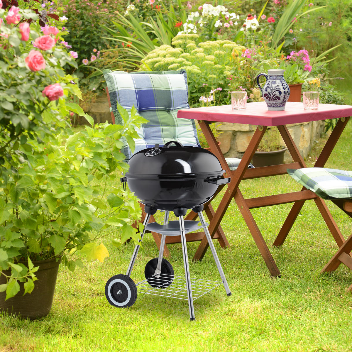 KUGELGRILL - Schwarz, Kunststoff/Metall (40/70/48cm) - Relaxdays