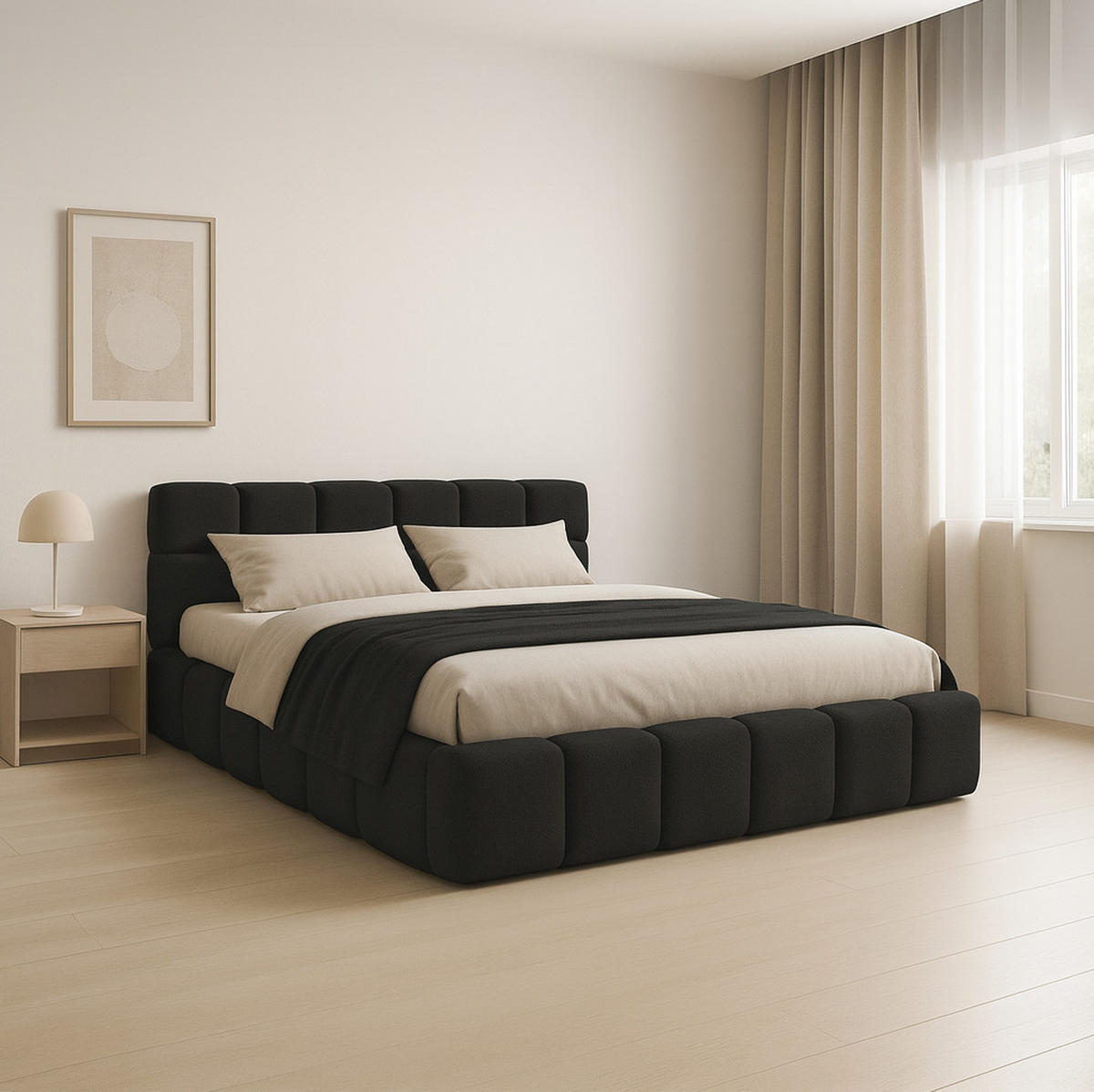 POLSTERBETT NUBO PREMIUM 160x200 cm mit Bettkasten – Stoff QUELLE 100 - Grau, Holz (160/200cm) - Dekori_Interiors