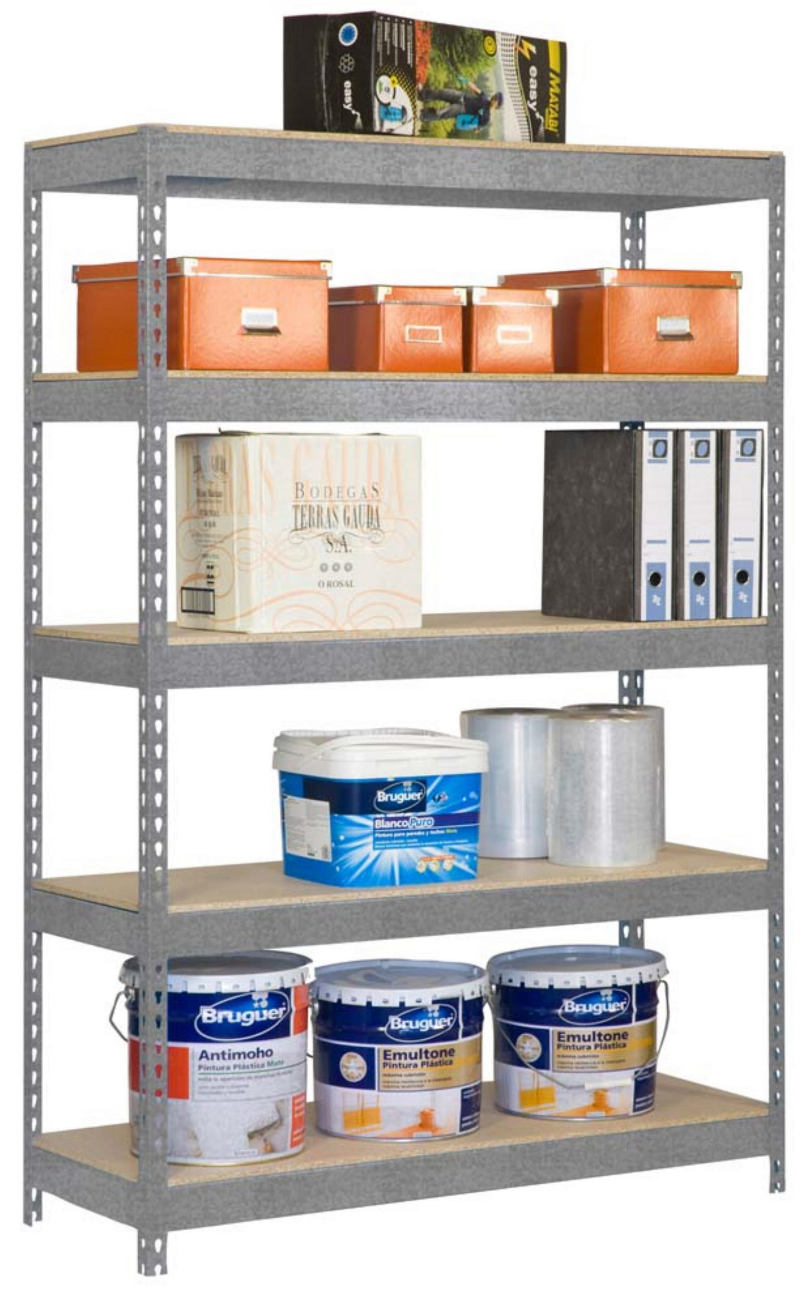 SCHWERLASTREGAL WOOD YETI LIGHT FIVE | HxBxT 200x120x60cm | Fachlast 300kg | Verzinkt - Silberfarben, Metall (120/200/60cm) - PROREGAL