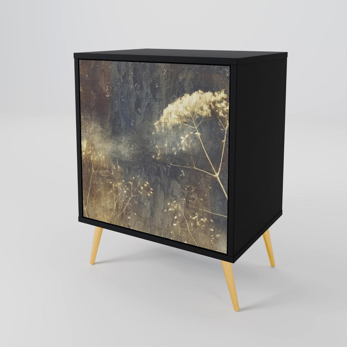 SIDEBOARD GENTLE POWER, Schwarz, 57,5x42x72,5 cm, Schwarze Metallfüße - Multicolor/Schwarz, Holzwerkstoff/Metall (57.5/72.5/42cm) - SpaceRebels