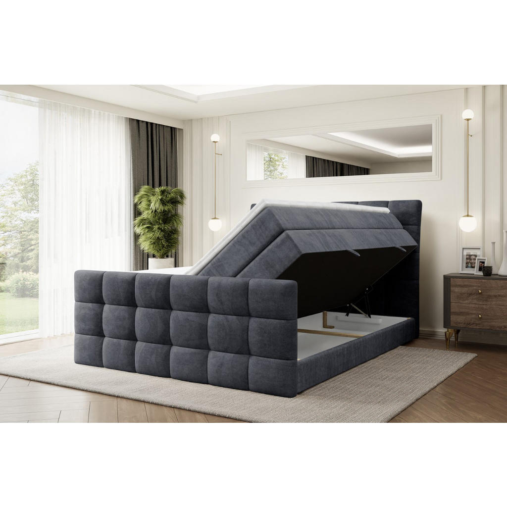 Thumbnail - Altdecor Boxspringbett, Dunkelgrau, Holzwerkstoff, Höhe ca. 37 cm, 120x200 cm, Schlafzimmer, Betten, Boxspringbetten