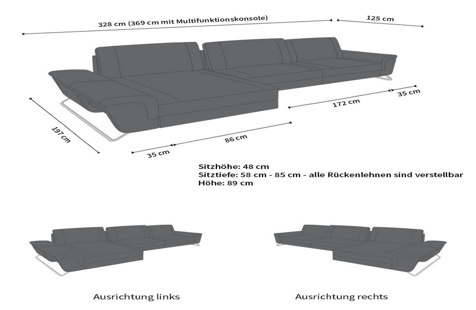 LEDERSOFA Bari L - Schwarz/Weiß, Leder (369/197cm) - Sofa Dreams
