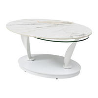 COUCHTISCH mit drehbaren Tischplatten - Keramik, Sicherheitsglas & Metall - Marmor-Optik Weiß - MANEYA - Weiß, Glas (150/60/43cm) - Vente-Unique