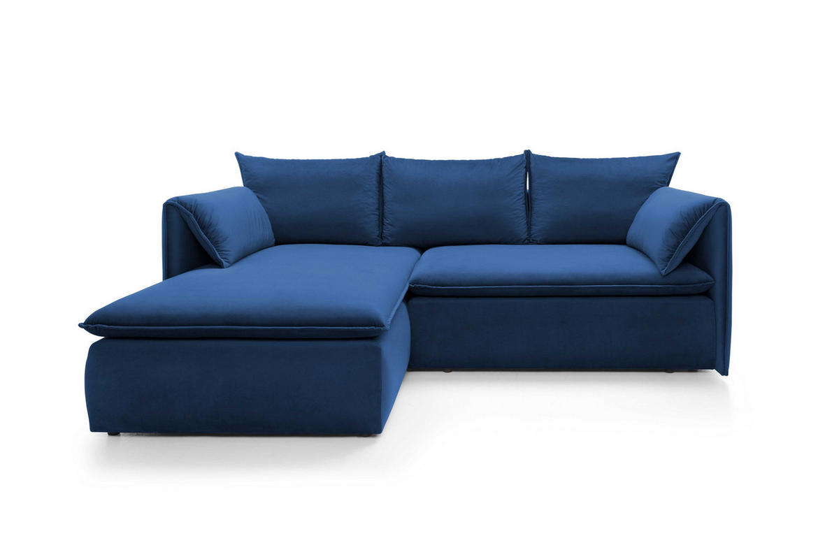 ECKSOFA PREGIO Blau Plüsch-Stoff mit Schlaffunktion - Blau, Holz (230/166cm) - MASSENO
