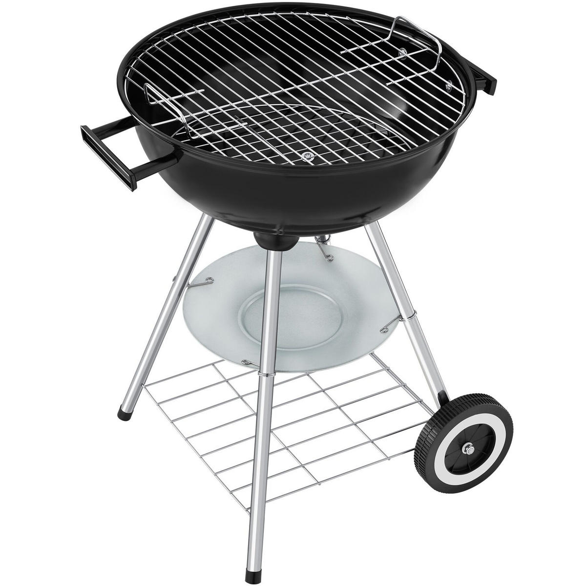 KUGELGRILL , Ø Rost 41,5 cm, schwarz/silber - Silberfarben/Schwarz, Metall (41.5/75cm) - tectake