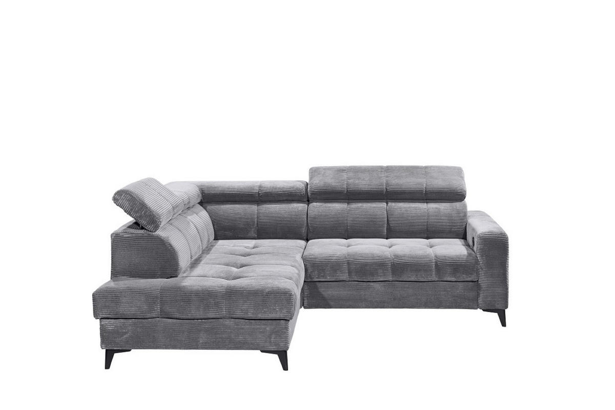 ECKSOFA mit elektronische Sitztiefenverstellung, USB-Anschluss und stilvollem Breitcord-Bezug - Hellgrau/Zwetschgefarben, Textil (243/200cm) - ed exciting design