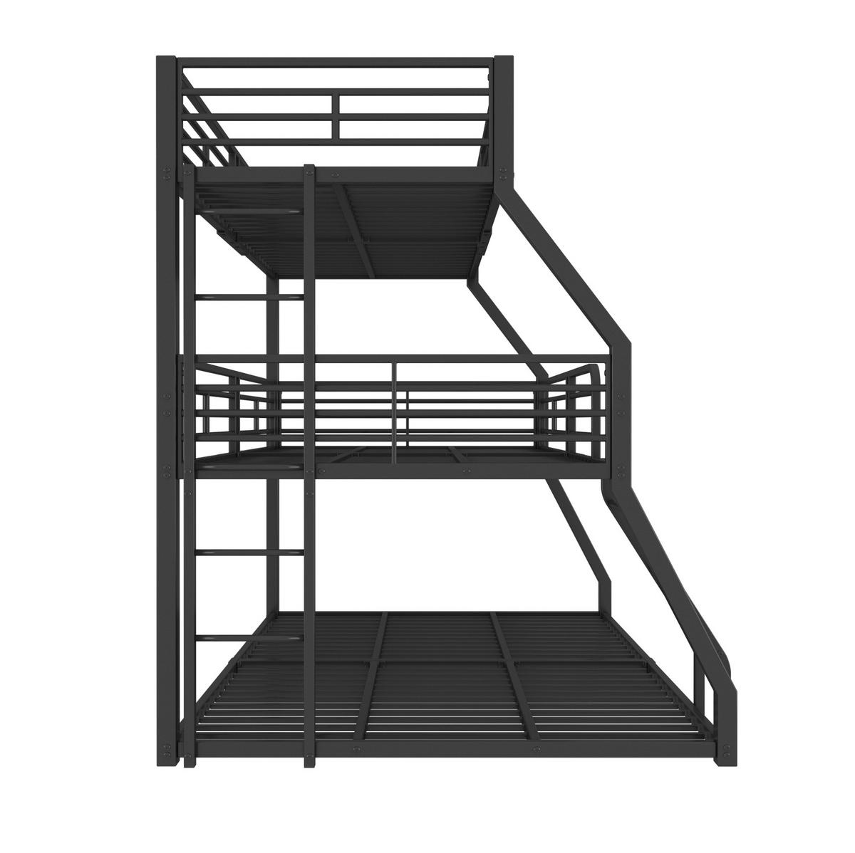 ETAGENBETT aus Metall 90x200 cm Schwarz mit 2 Leitern und Sicherheitsgeländer, platzsparendes Dreifachbett - Schwarz, Metall (90/200cm) - Modfu
