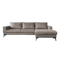 ECKSOFA BLOOM Hellgrau Leder - Hellgrau/Schwarz, Leder/Metall (276/177cm) - KAWOLA
