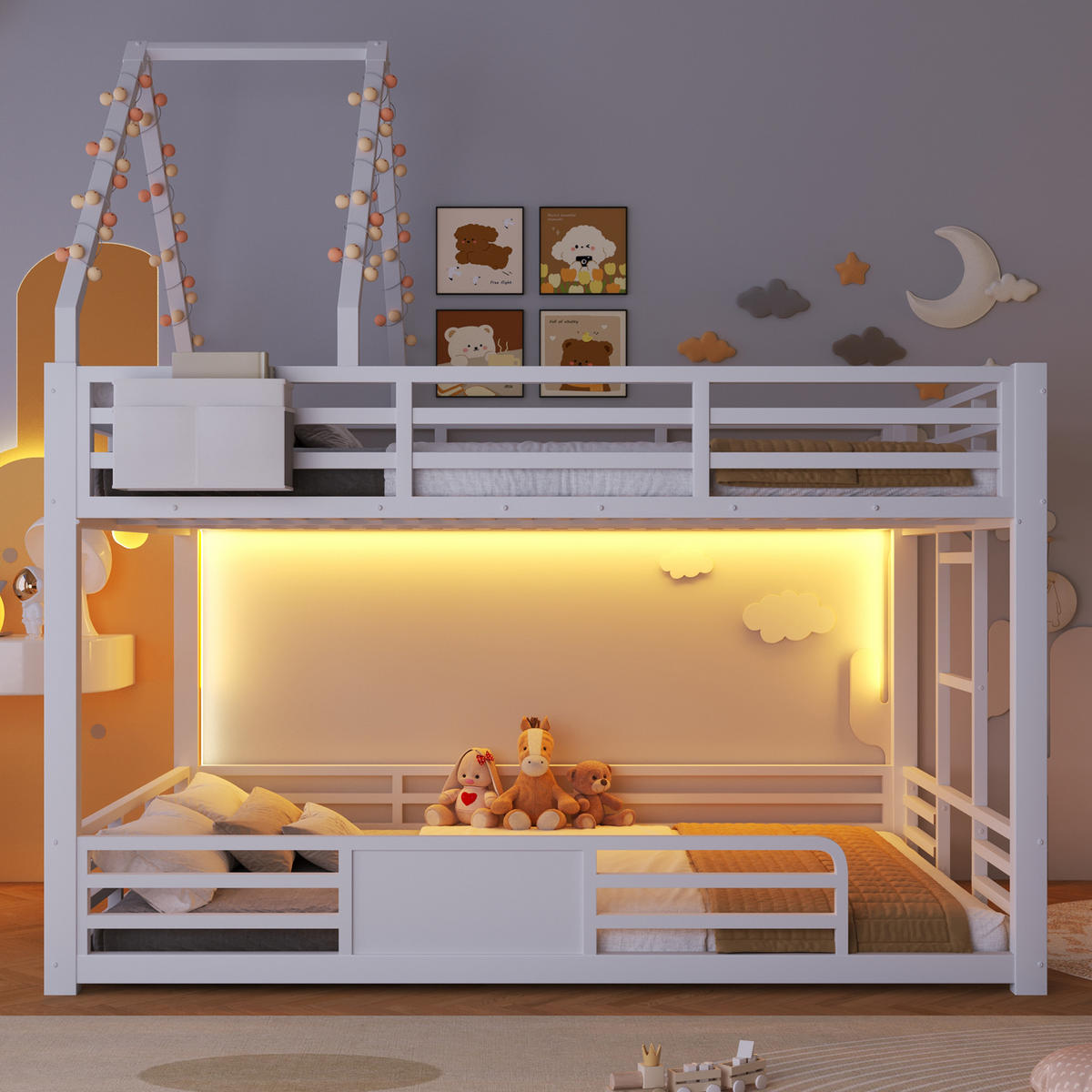 ETAGENBETT 140x200 cm mit LED-Beleuchtung, Hausbett-Design- Weiß - Weiß, Metall (140/200cm) - KOMHTOM