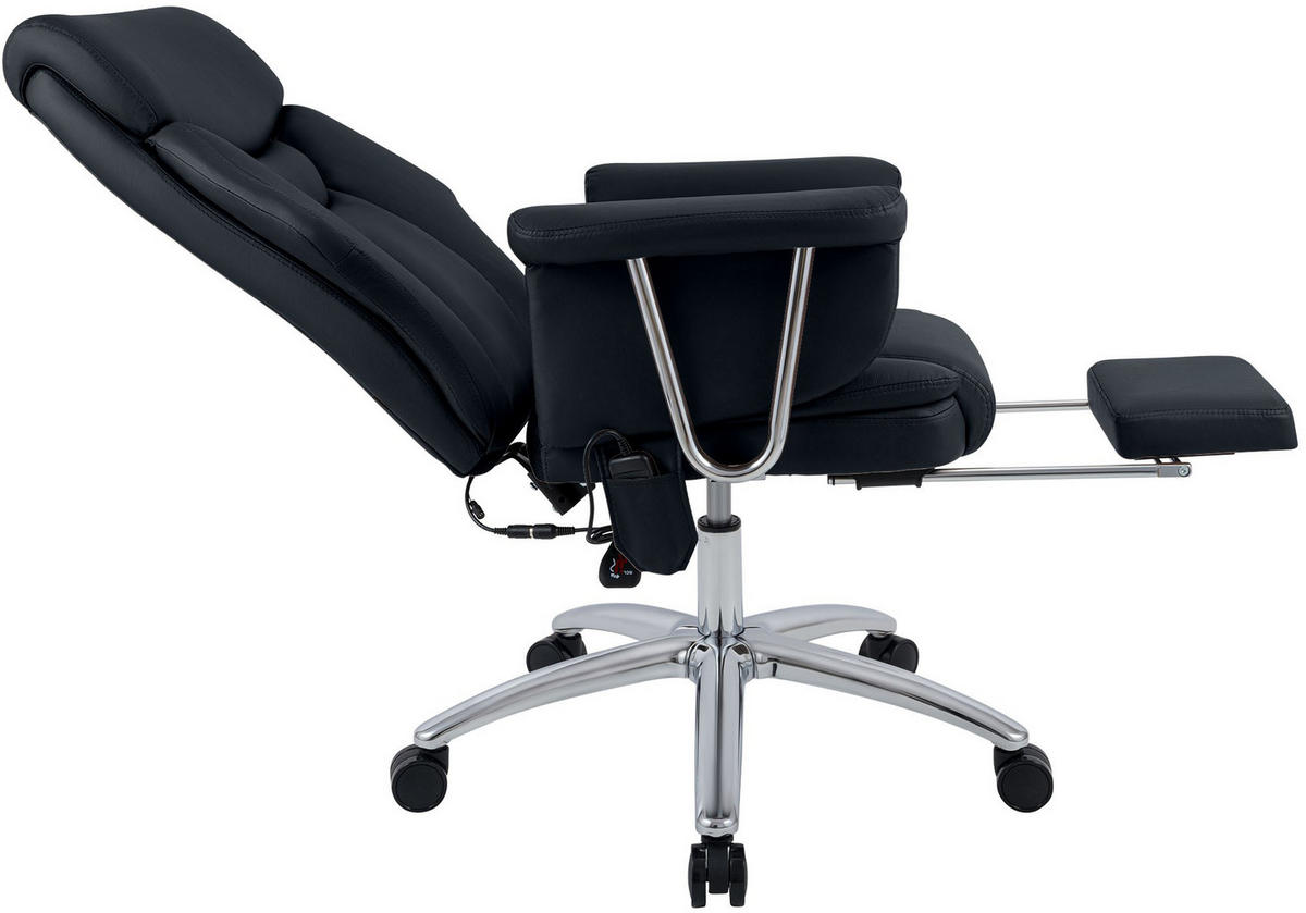 CHEFSESSEL Echtleder Schwarz - Chromfarben/Schwarz, Leder/Metall (78/114/66cm) - CLP