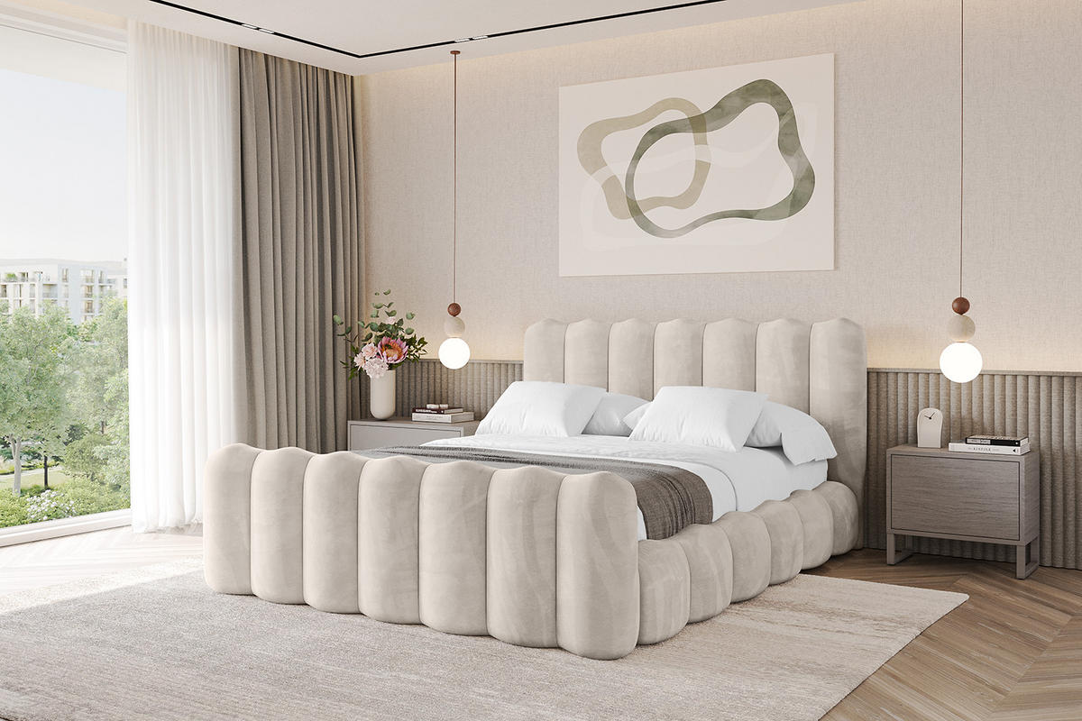 POLSTERBETT mit Bettkasten, Fußteil und Lattenrost, Bett mit Matratze H3/H4 - SORA-Z 120x200 Beige - Beige, Holzwerkstoff/Textil (120/200cm) - ALTDECOR
