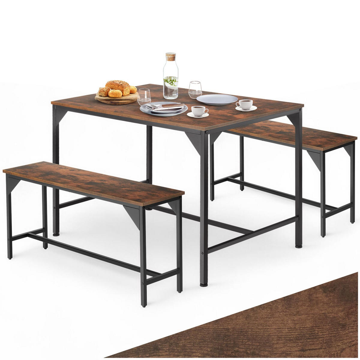 SITZGRUPPE Bolton, mit höhenverstellbaren Kunststofffüßen, Industrial Holz dunkel, rustikal - Rostfarben, Holz (130/75/100cm) - tectake